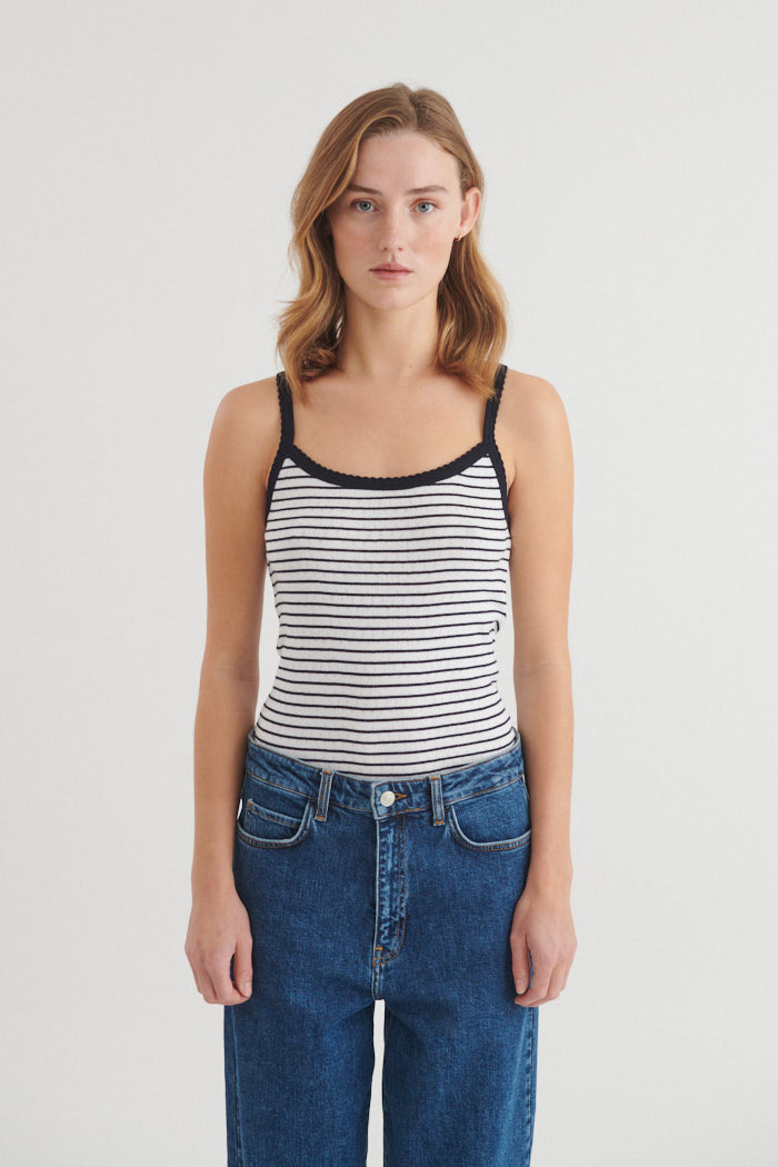 Basic Apparel Arense Striped Strap Top Toppe 690 Bright white / sky captain